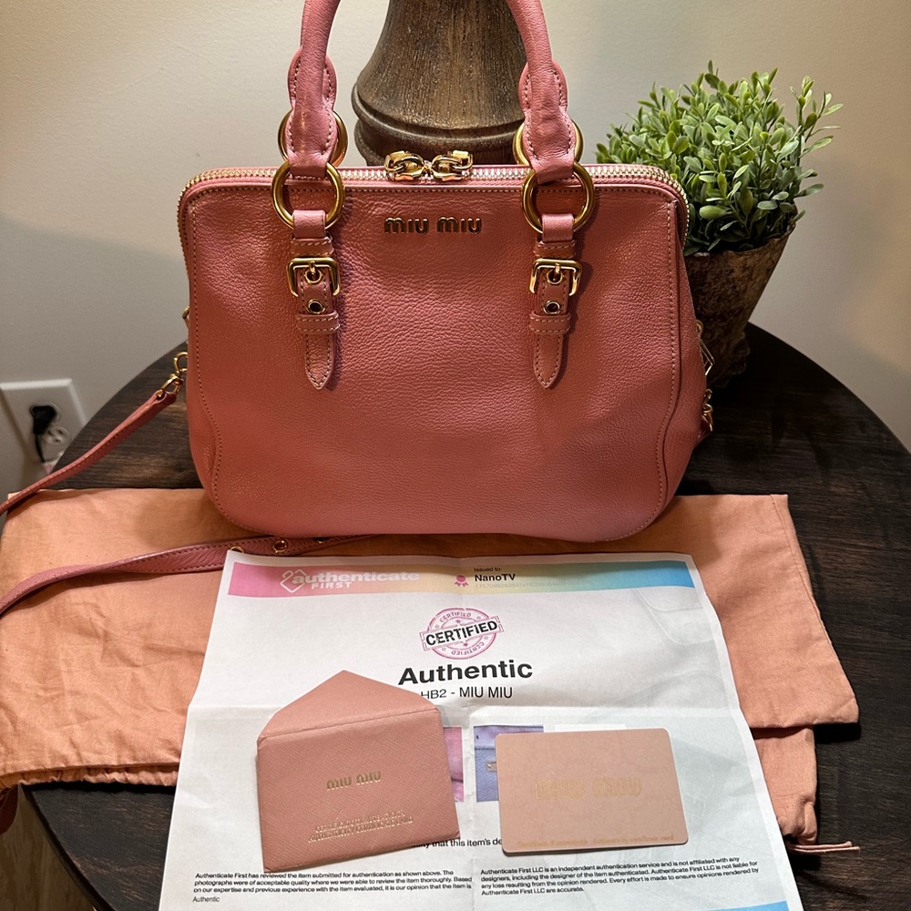 Miu Miu Rose Leather Satchel with Gold Accents - Picture 4 of 15